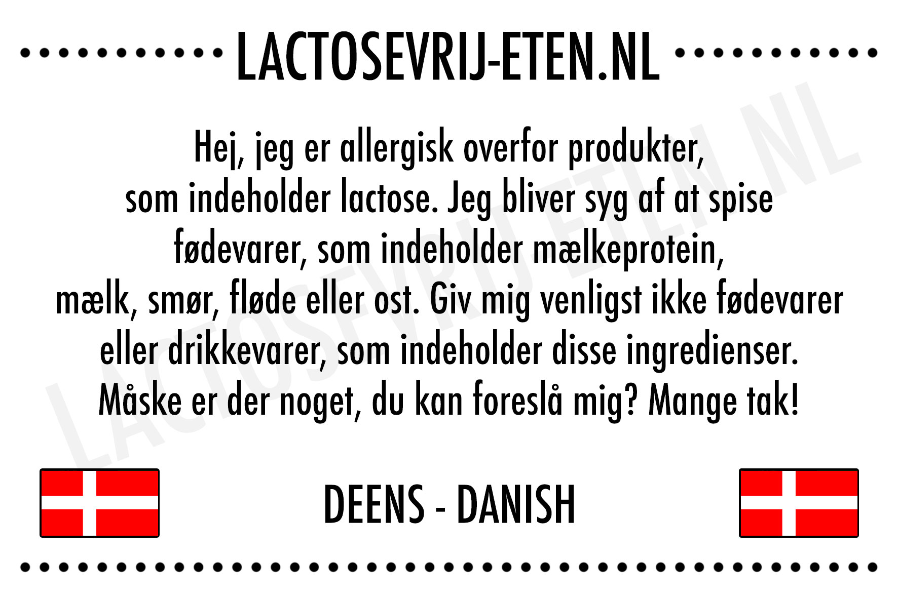 Lactosevrije allergenenkaart Deens